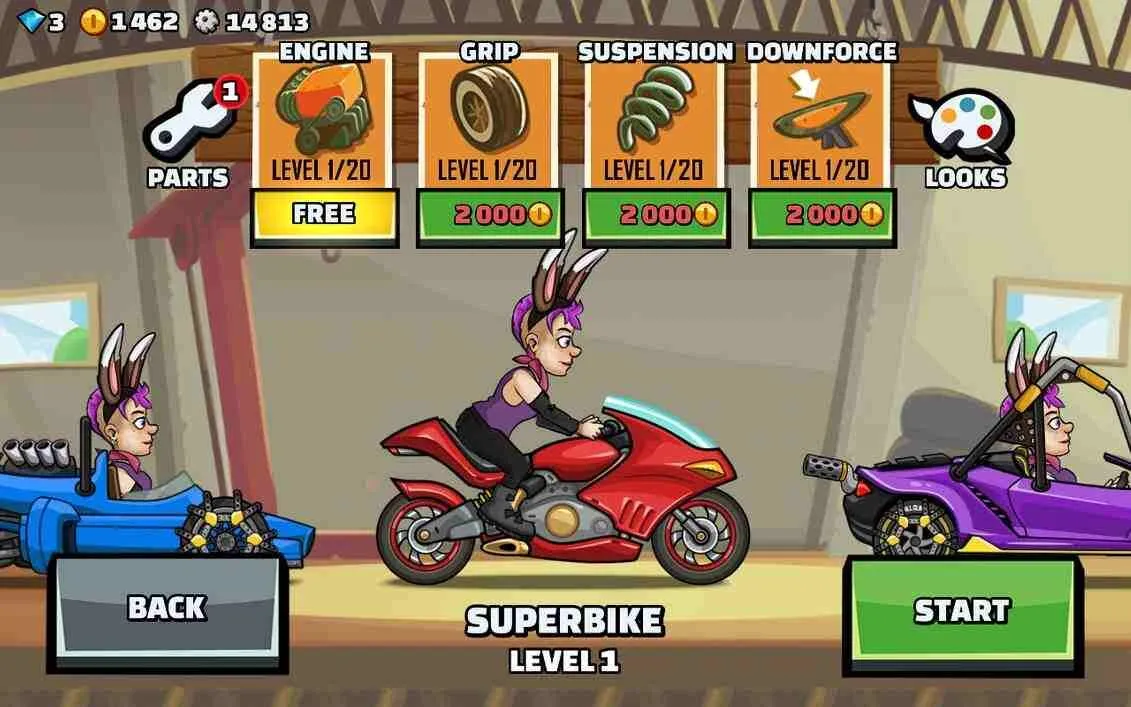 Phiên bản Hill Climb Racing Mod mở khóa nhiều loại xe